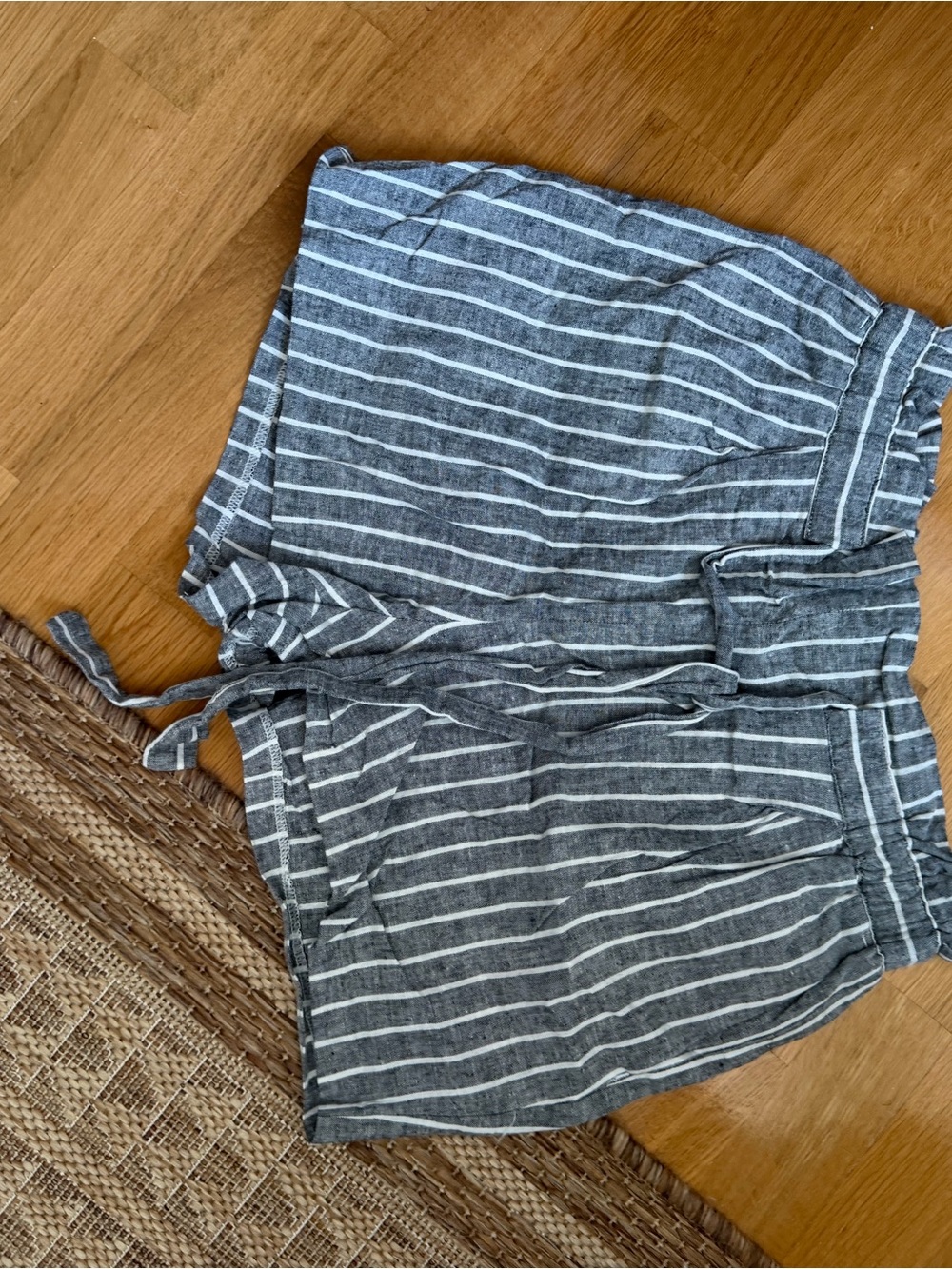 Express Gray Striped High-Waist Tie Shorts